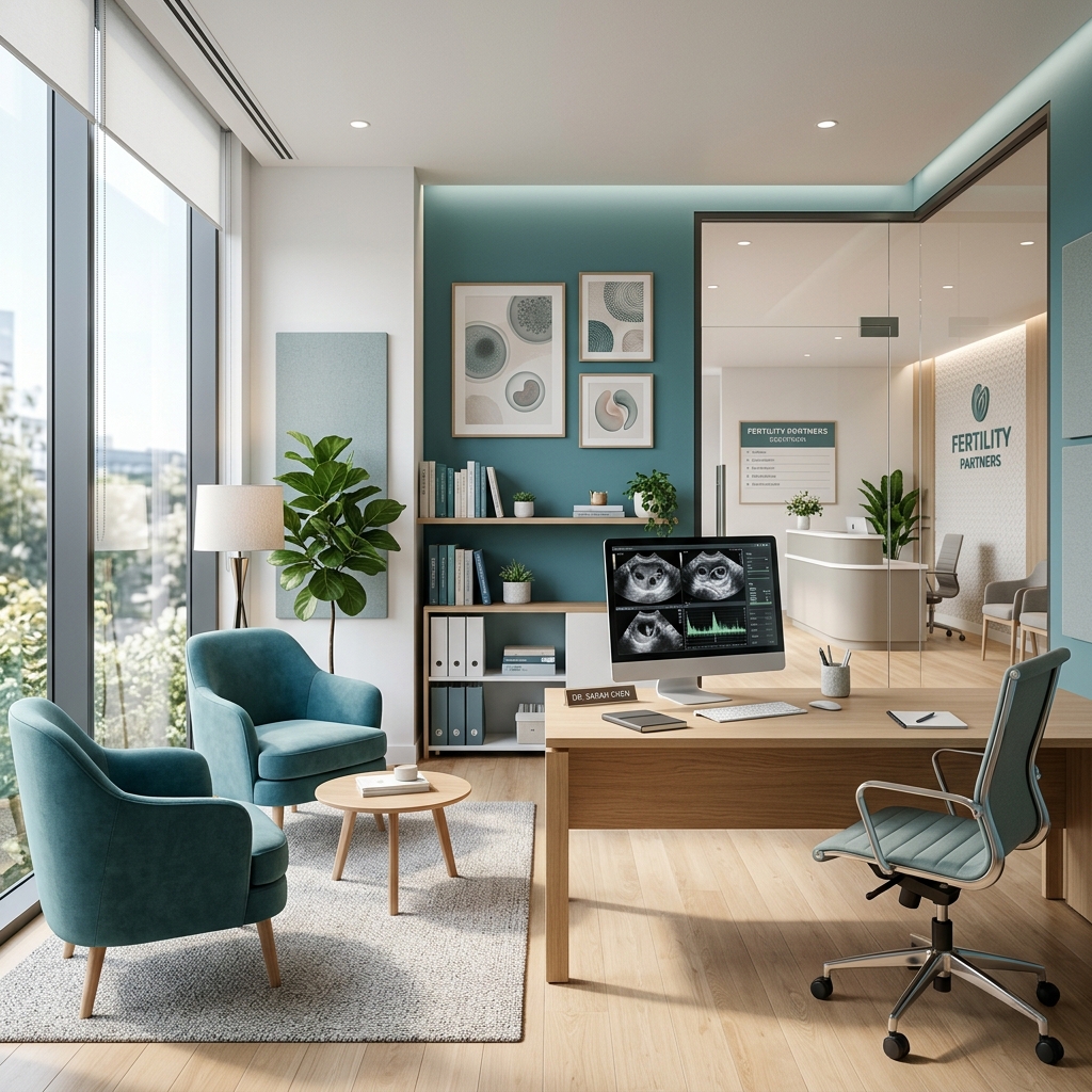 A clean, modern fertility clinic interior in India